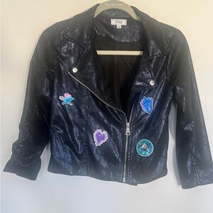 Descendants Disney D-Signed Black Shimmer Faux Leather Moto Jacket M 8